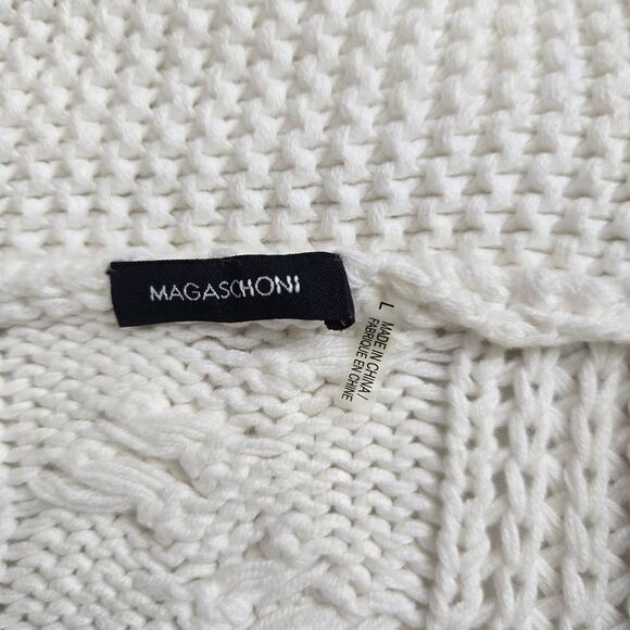 Magaschoni Womens Chunky Cable Knit Fisherman Cottage Coastal Cardigan Sweater L - Picture 3 of 10